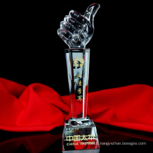 Cheap Crystal Glass Hand Trophy for Business Gift